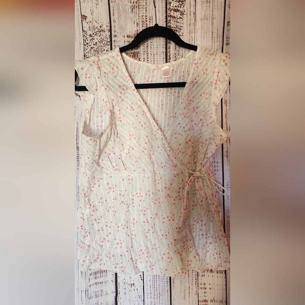 Aeropostale Floral Sheer Top - White and Pink